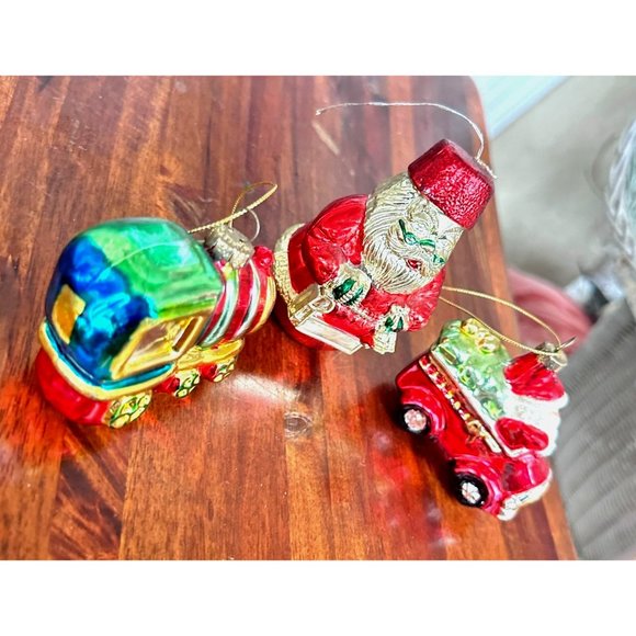 Vintage 90's Christmas Ornaments Set of 3 Santa Claus Train Fire Truck Festive - Picture 3 of 12